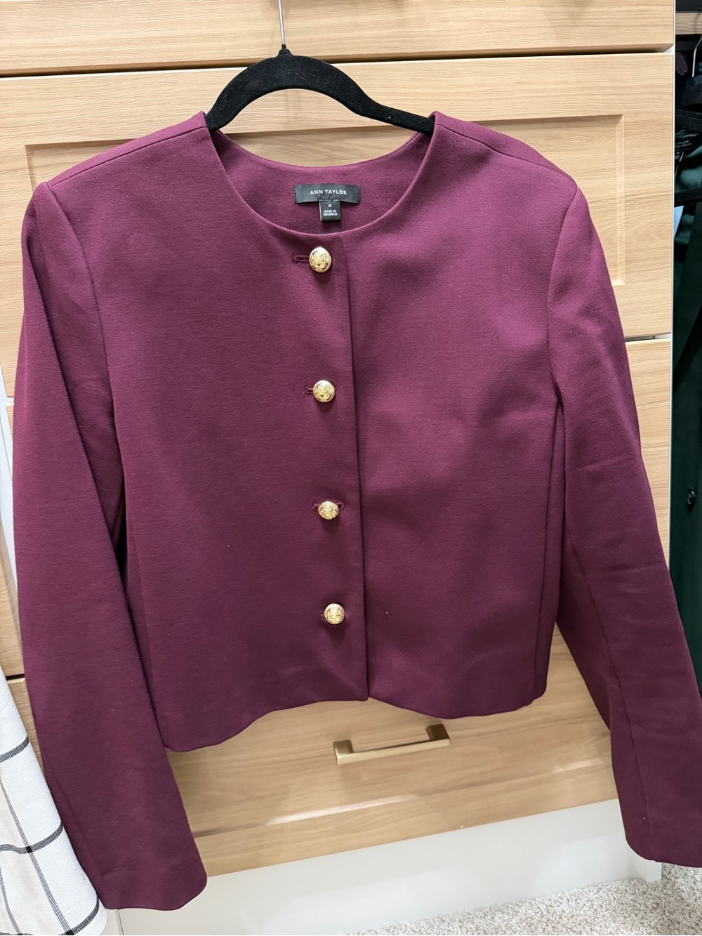 Ann Taylor Plum Round-Neck Gold-Button Blazer